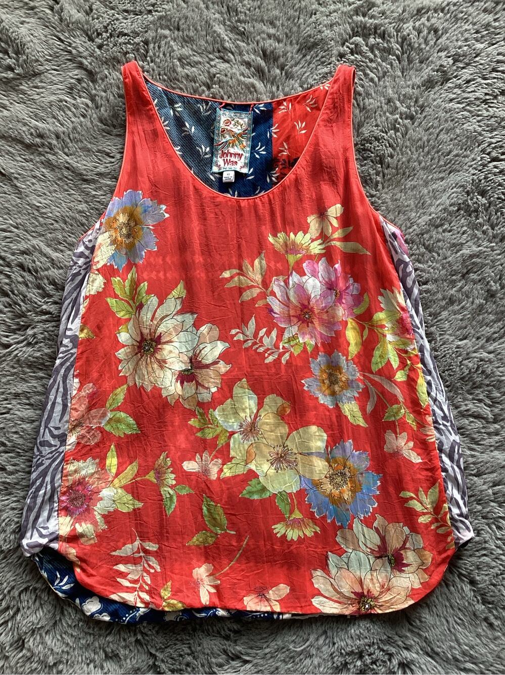 Johnny Was Floral Martha Reversible Swing Tank Top Bohemian Orange Blue Size XS - Picture 1 of 8